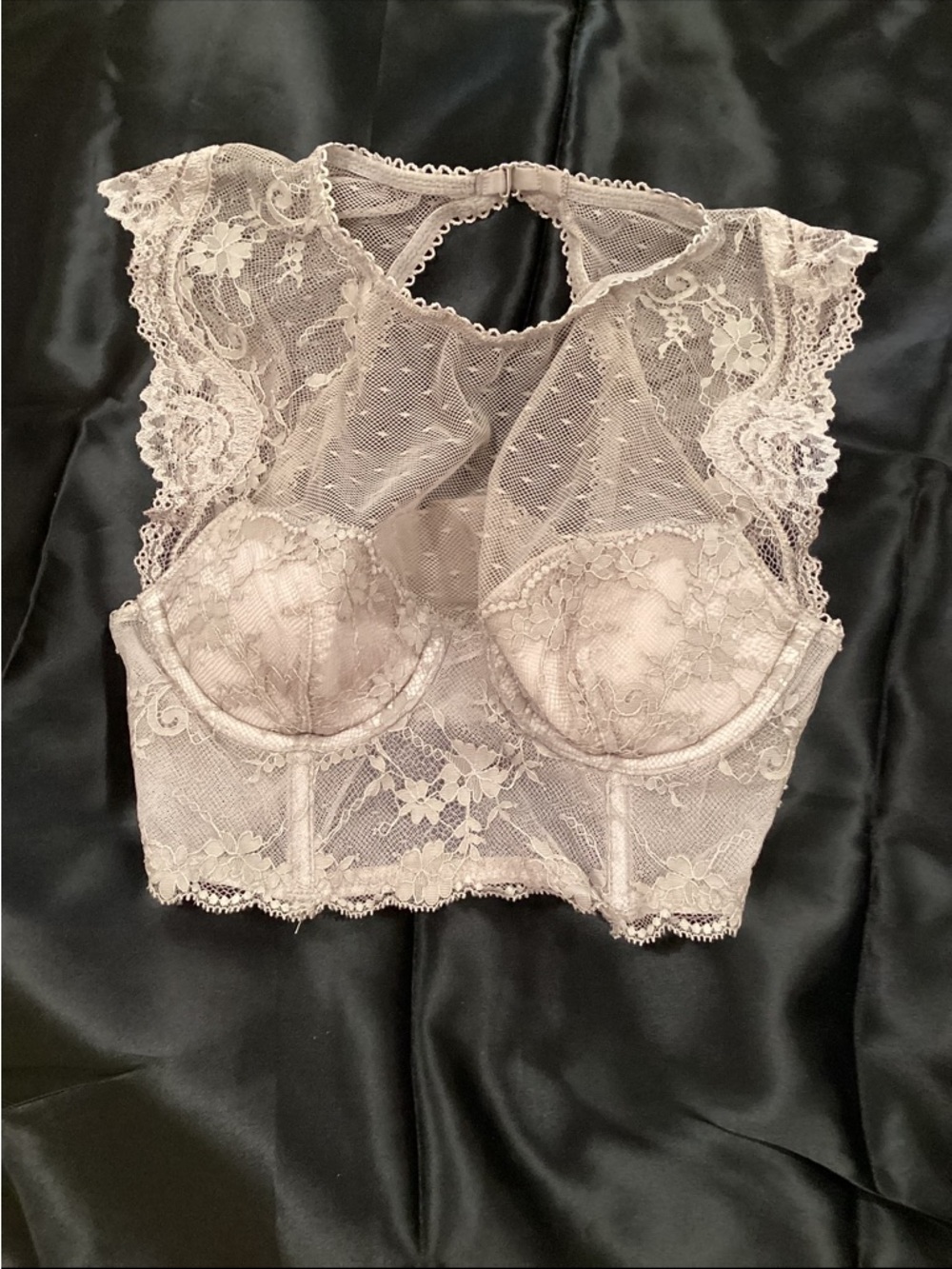 VS Crop Top Sheer Lace Longline Bralette Crop Top. Heather Gray - Picture 2 of 9